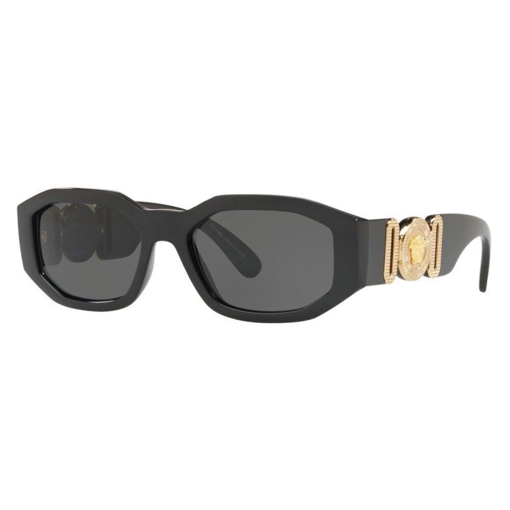 Versace Sunglasses Oval Full Rim, Black Frame and Dark Grey Lens VE4361FGB1/87